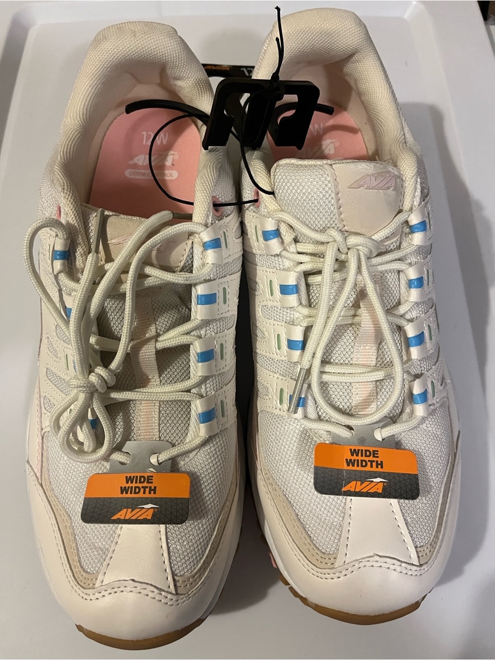 Women’s Avia Cream Athletic Sneakers with Pink Insoles and Blue Accents